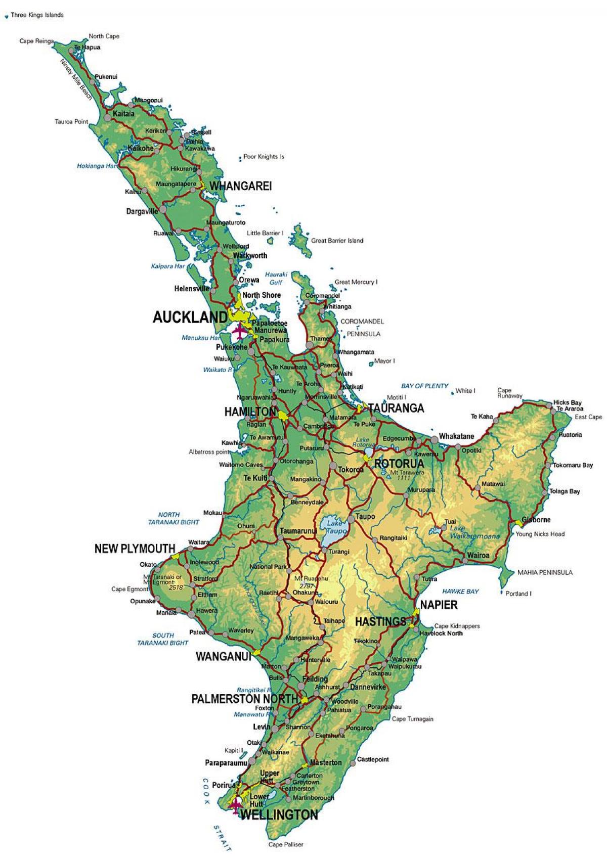 mappa dettagliata dell'isola del nord della nuova zelanda