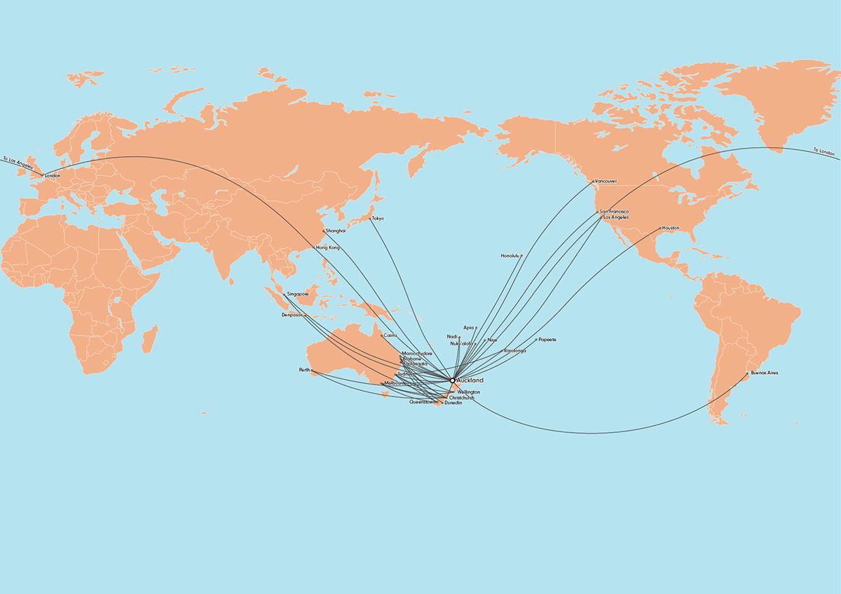 air new zealand mappa del percorso internazionale