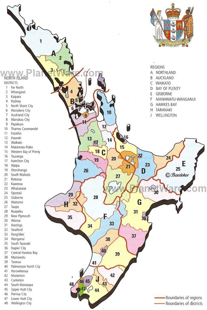 la mappa della nuova zelanda isola del nord regioni e distretti