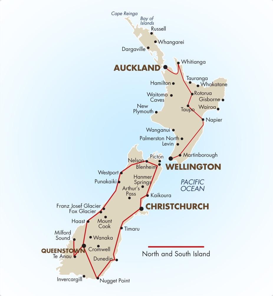 Mappa di isola del sud nuova zelanda guida