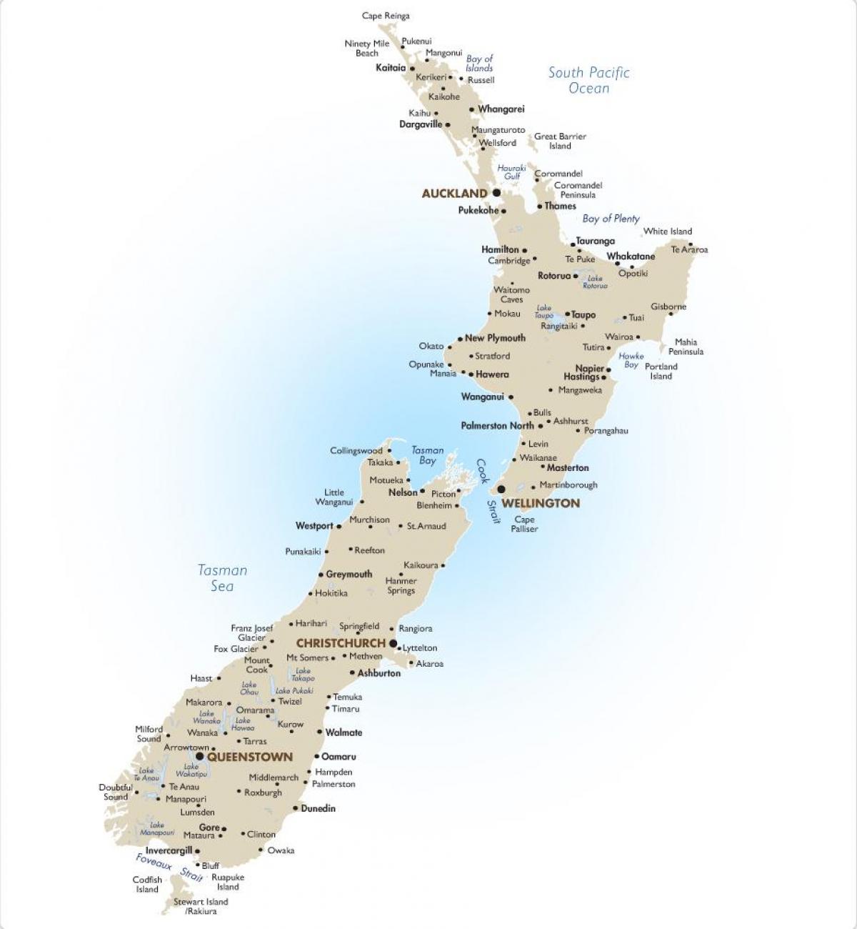 mappa di isola del sud nuova zelanda attrazioni