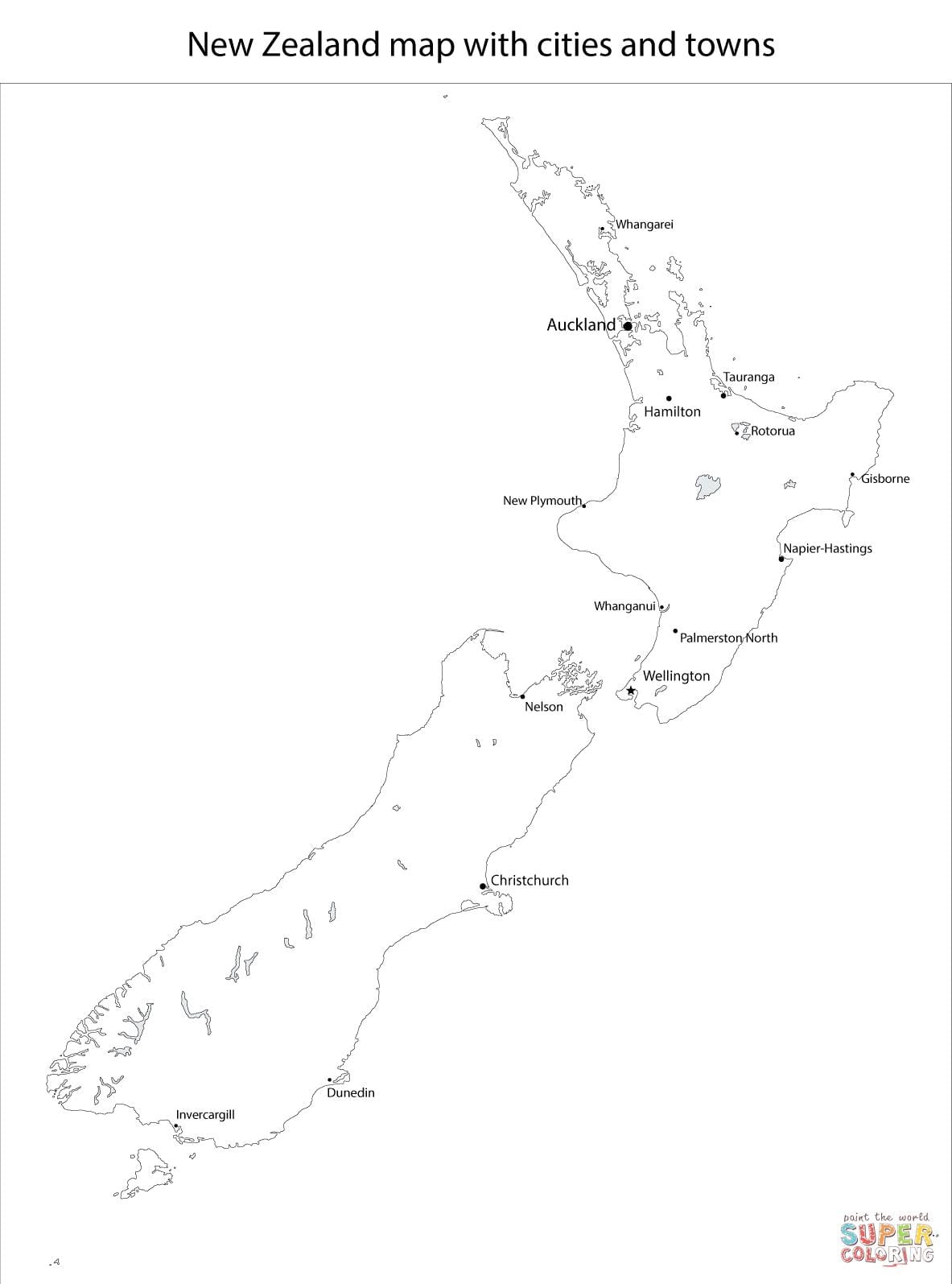nuova zelanda mappa con le città e le città