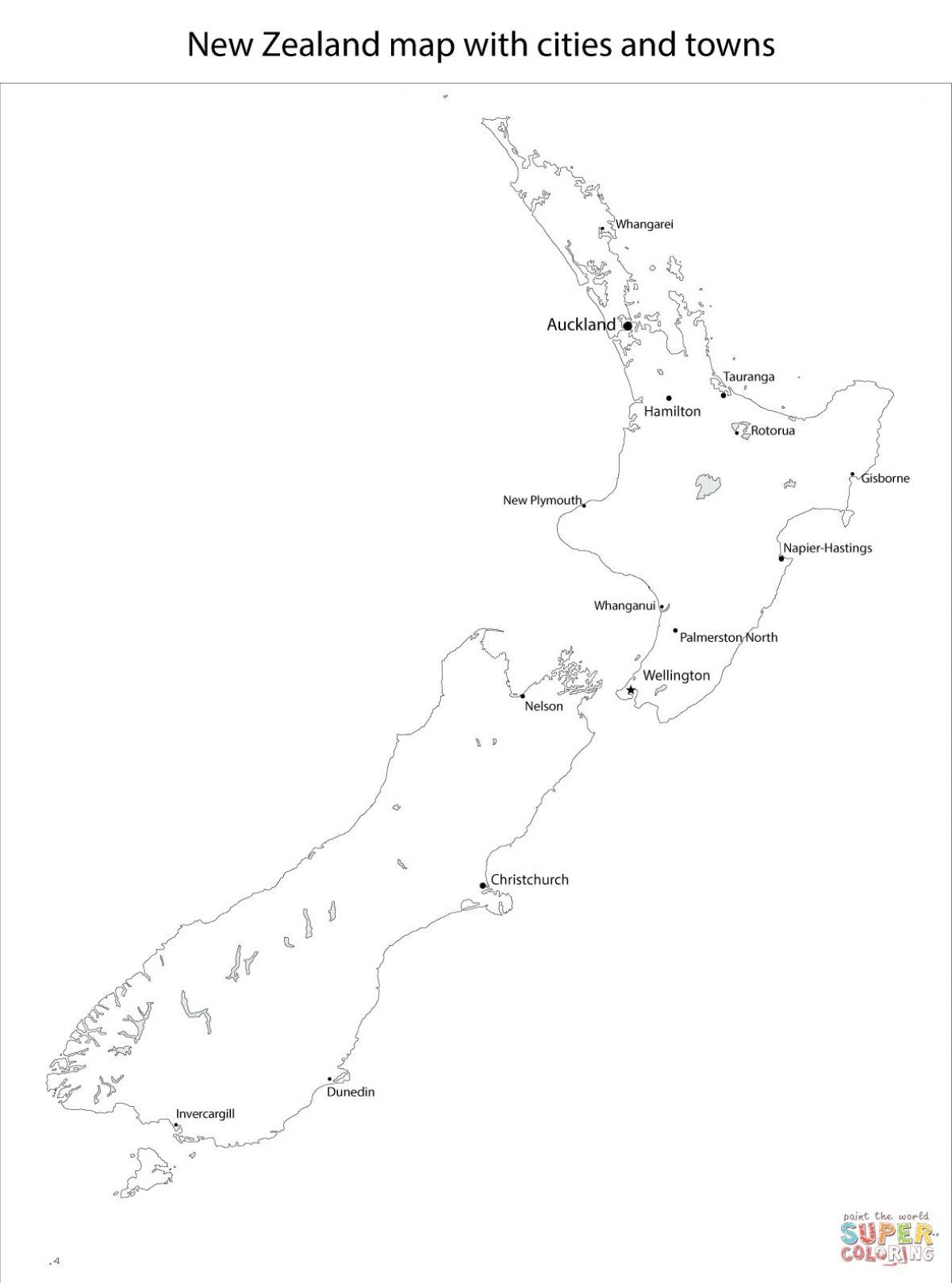 nuova zelanda mappa con le città e le città