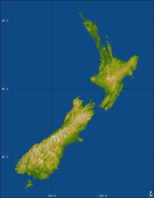 nuova zelanda altitudine mappa