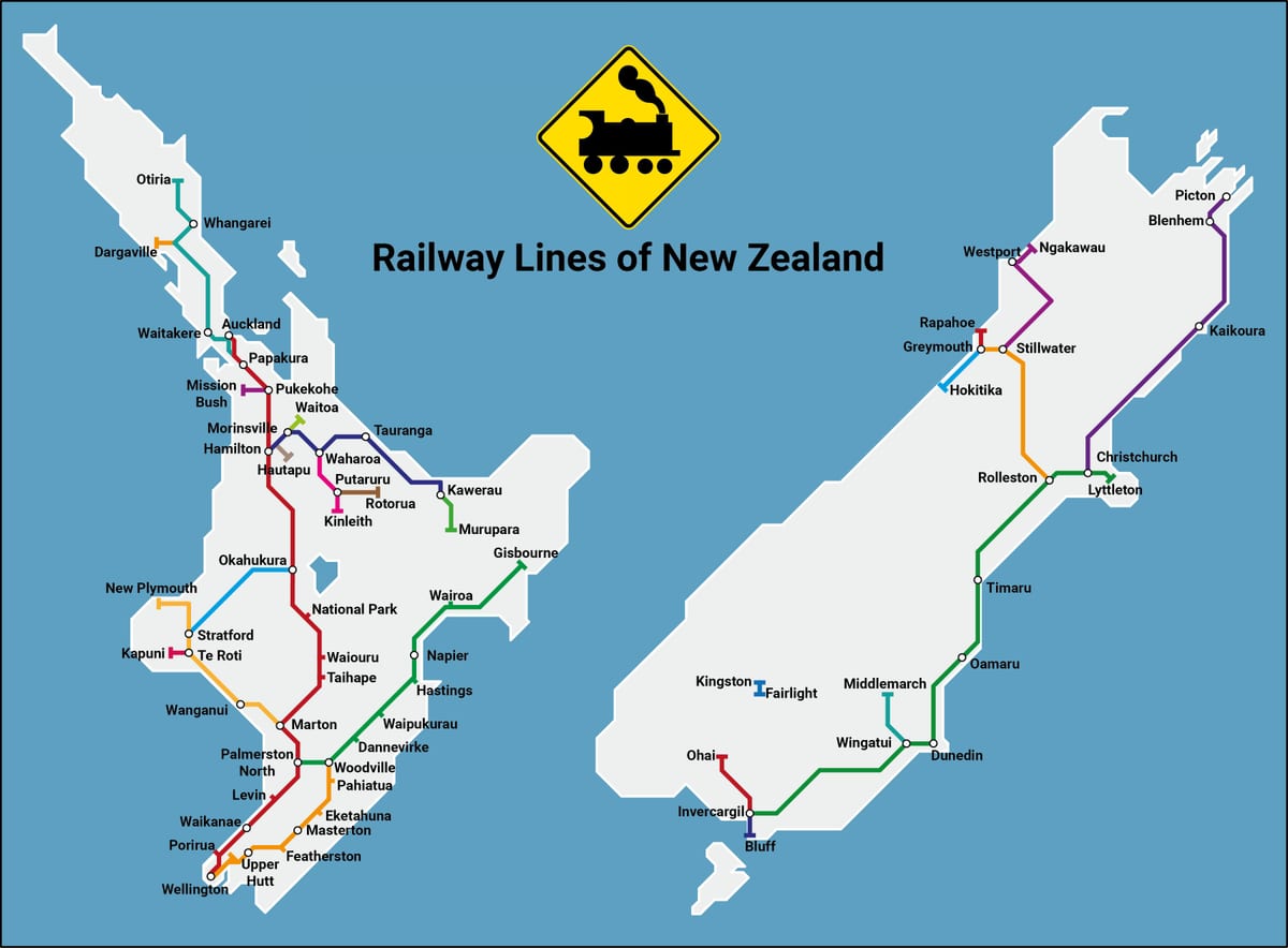 nuova zelanda rete ferroviaria mappa
