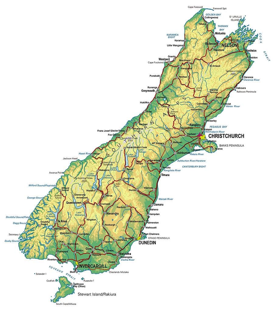 La mappa della nuova zelanda isola del sud, viaggi