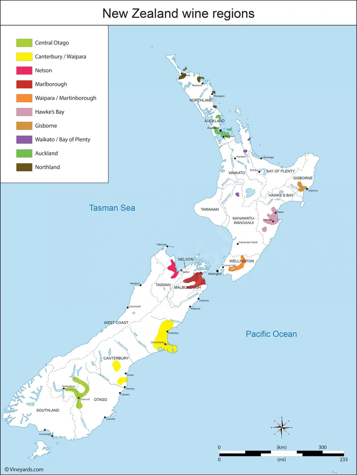 nuova zelanda regioni del vino sulla mappa