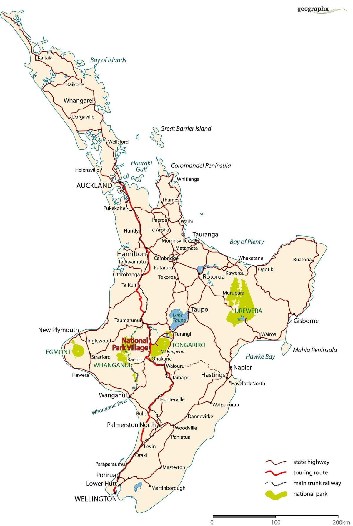 mappa stradale di nuova zelanda isola del nord