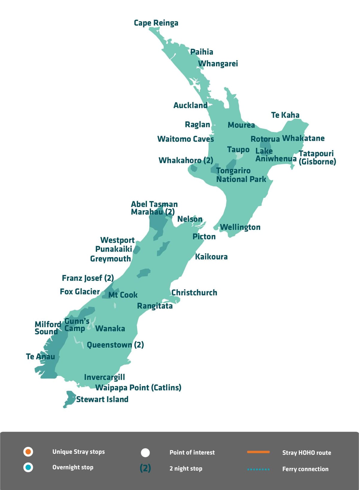 Mappa di nuova zelanda di visite turistiche