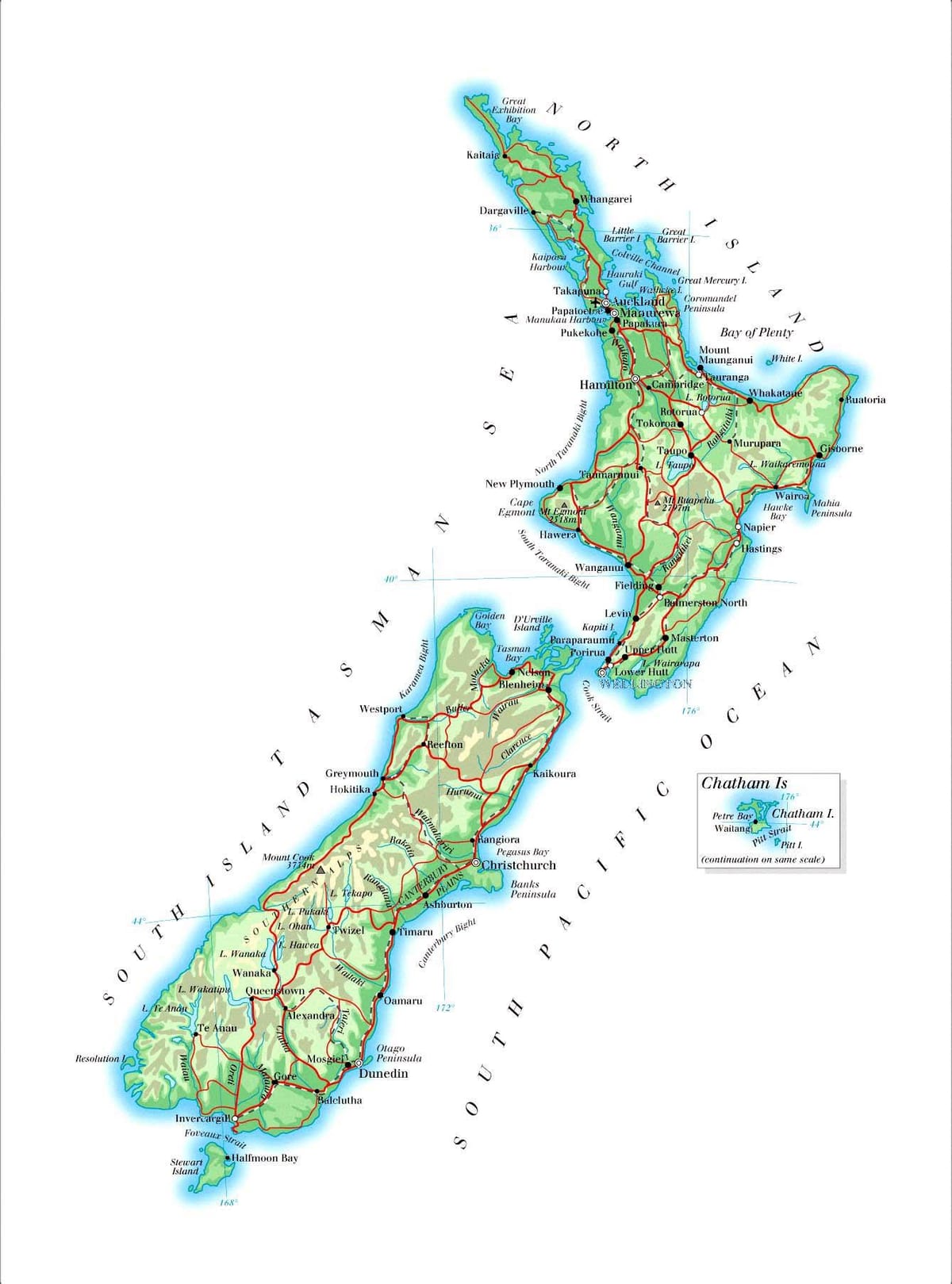 nuova zelanda catene montuose mappa