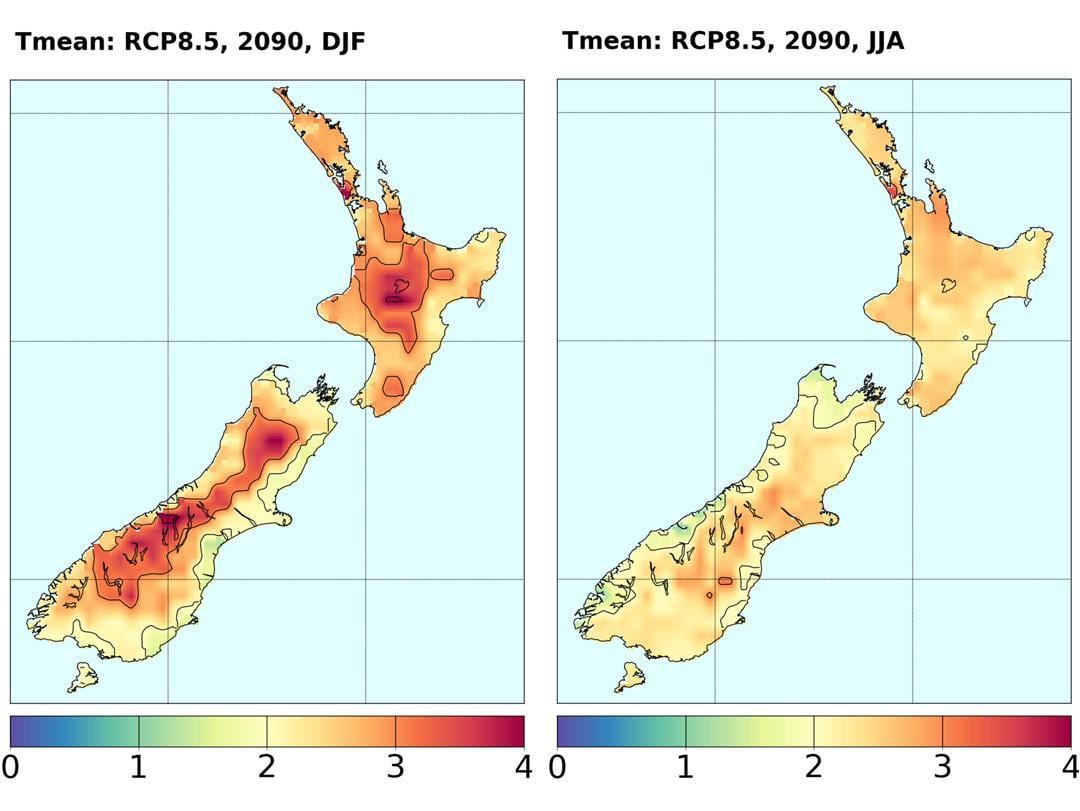 La mappa della nuova zelanda temperatura