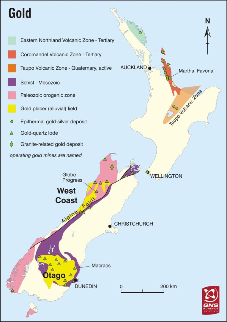 Mappa di oro in nuova zelanda 