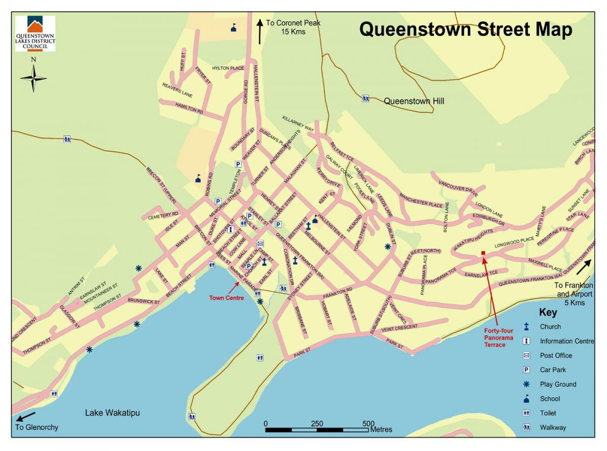 mappa stradale di queenstown, nuova zelanda