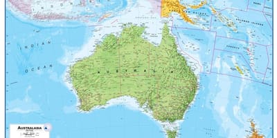 Mappa di australia e nuova zelanda fisico