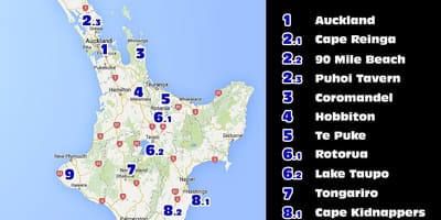 La mappa della nuova zelanda isola del nord attrazioni