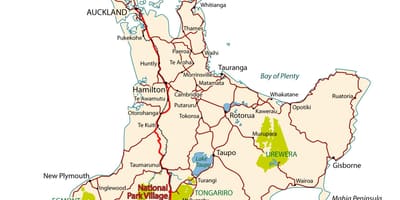 Mappa stradale di nuova zelanda isola del nord