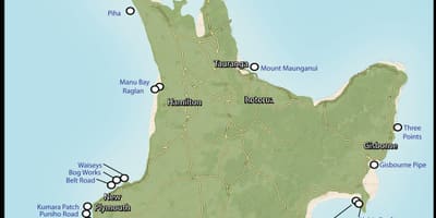 La mappa della nuova zelanda surf