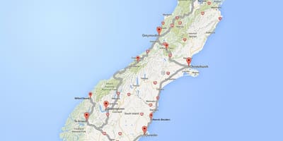 La mappa stradale di isola del sud, nuova zelanda